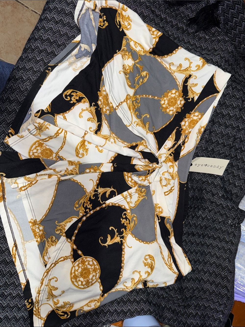 eye candy Black White Gray and Gold Chain-Print Skort